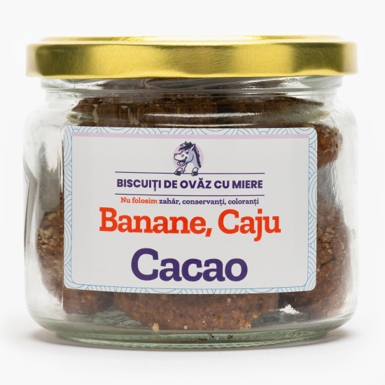 Biscuiți de ovăz cu miere, banane, caju și cacao, fără zahăr 120g