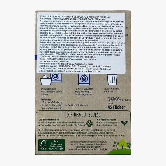 Șervețele care rețin pigmenții de culoare și murdăria, 45 buc