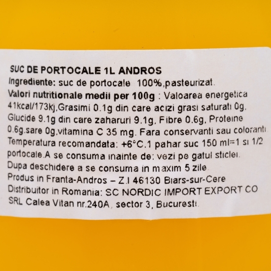 Suc de portocale fără zahăr adăugat 1l