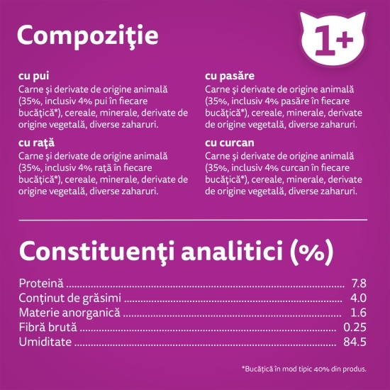 Hrană umedă pentru pisici adulte, 80x85g, cu carne de pasăre în aspic 