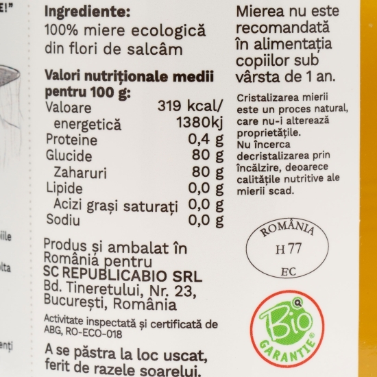 Miere crudă de salcâm ecologică 700g