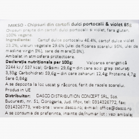 Chipsuri din cartofi dulci portocalii și violet, fără gluten 85g