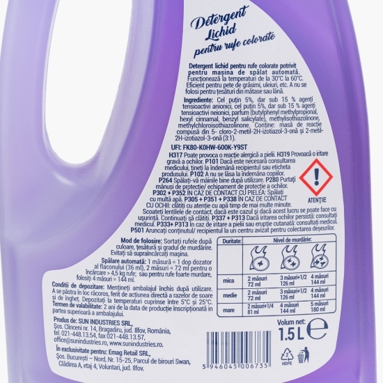 Detergent de rufe lichid pentru haine colorate, 20 spălări, 1.5l