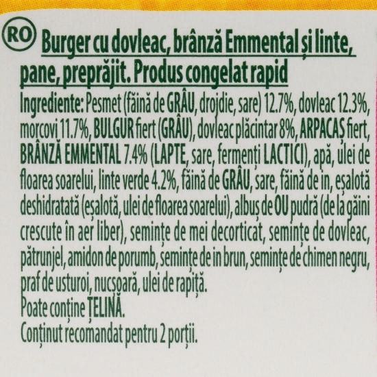 Burger cu dovleac, emmental și linte Cheesy Croustis, 2 buc, 240g