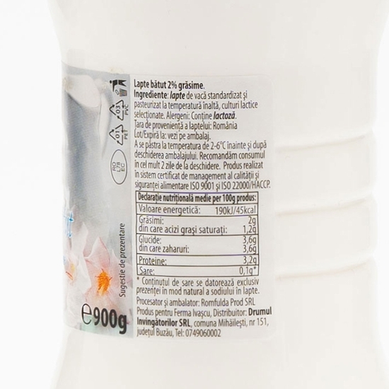 Lapte bătut 2% grăsime, 900g