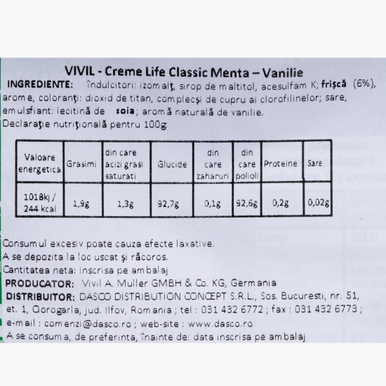 Bomboane Creme Life mentă fără zahăr 60g