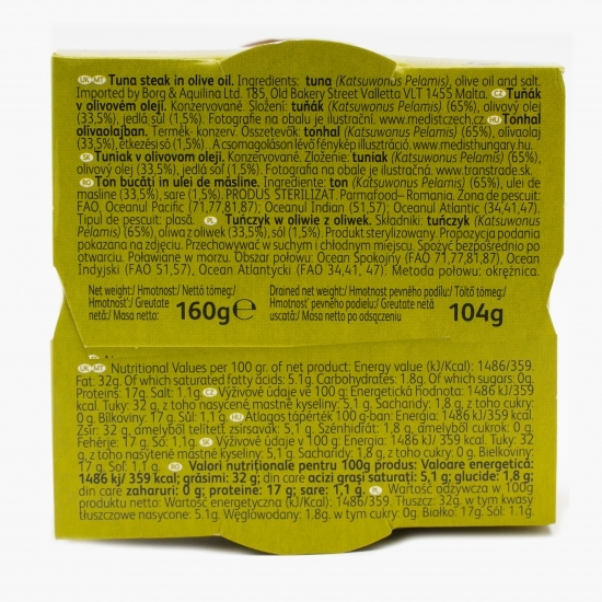 Ton în ulei de măsline bucăți 160g