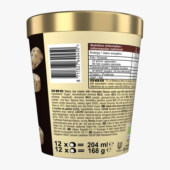 Înghețată Bon Bon White Chocolate & Cookies, 12 buc, 204ml (168g)