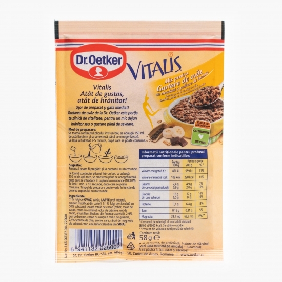 Mix pentru gustare de ovăz Vitalis cu ciocolată și banane 58g