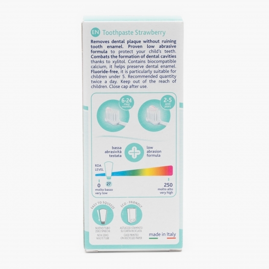 Pastă de dinți pentru copii fără fluor cu aromă de căpșuni, 1-5 ani, 50ml
