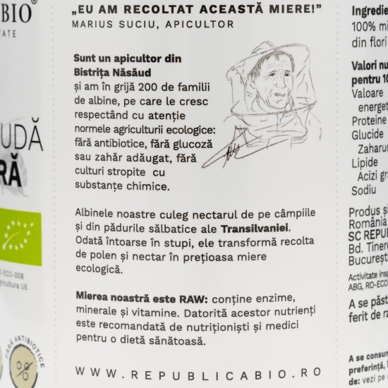 Miere crudă de zmeură ecologică 700g