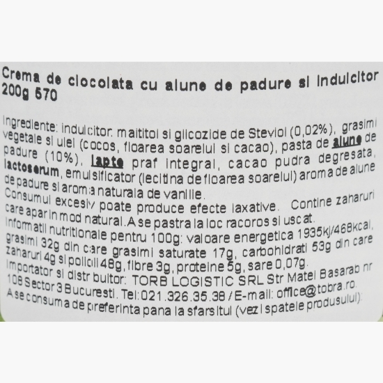 Cremă de ciocolată cu alune, cu Stevia, fără zahăr adăugat 200g