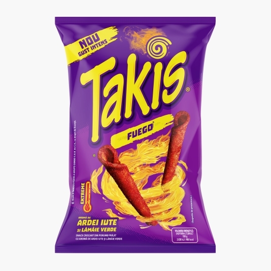 Snacks din porumb cu aromă de ardei iute și lămâie verde Fuego, 90g
