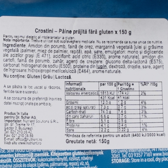 Pâine prăjită fără gluten Crostini 150g 