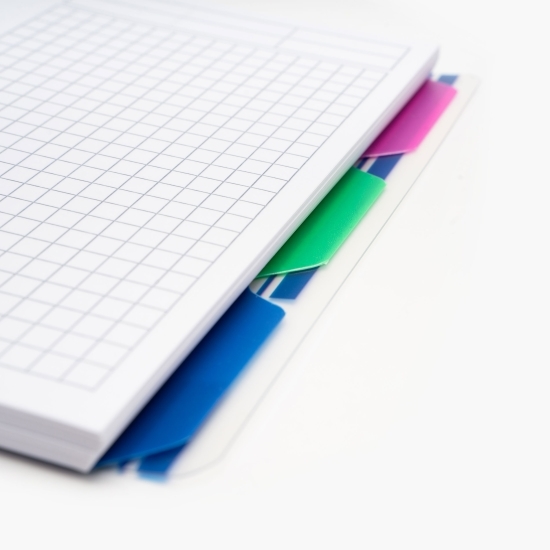 Caiet matematică, A6, cu spiră și index, 150 de file, 60 g/mp, diverse culori