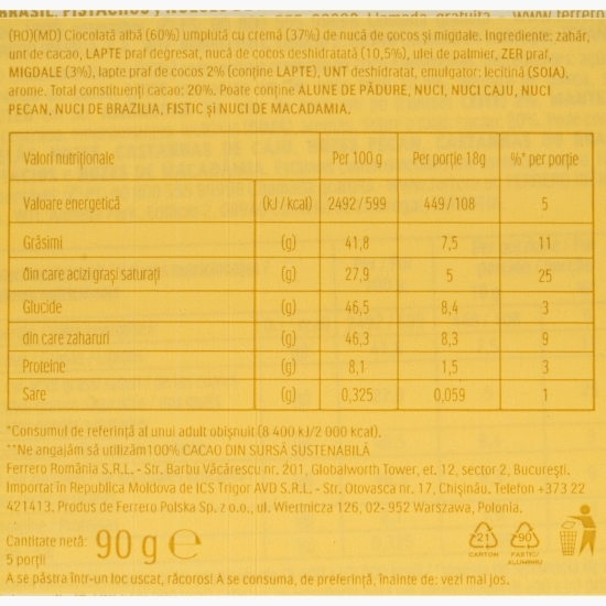 Ciocolată albă cu migdale și cocos 90g
