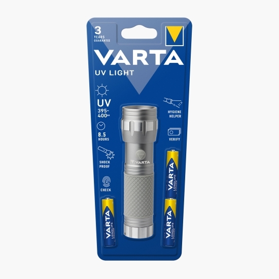 Lanternă UV aluminiu, baterii 3 x AAA incluse