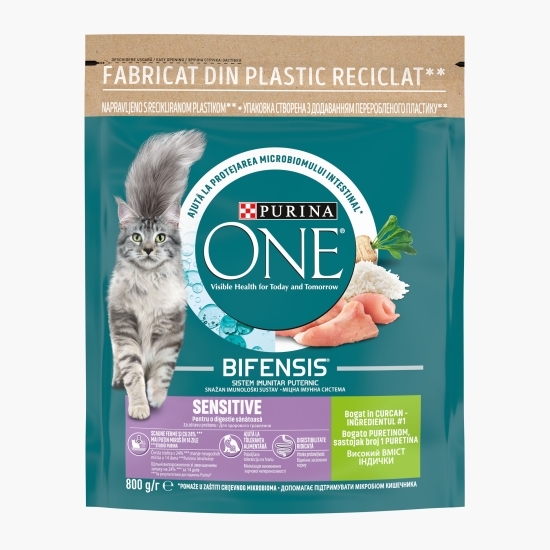Hrană uscată pentru pisici adulte, 800g, One Sensitive cu curcan și orez