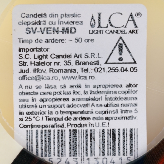 Candelă din plastic clepsidră cu model Maica Domnului