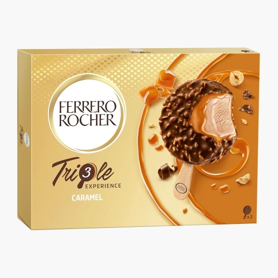 Înghețată cu aromă de alune, cu sos de caramel și glazură de ciocolată cu lapte și alune, 3x60ml (3x46g)