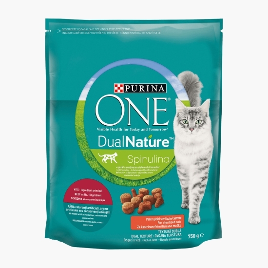 Hrană uscată pentru pisici adulte, sterilizate, 750g, cu vită