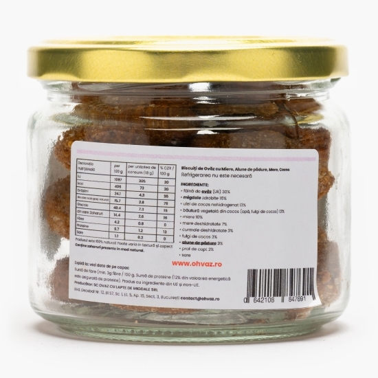 Biscuiți de ovăz cu miere, alune de pădure, cocos și mere, fără zahăr 120g