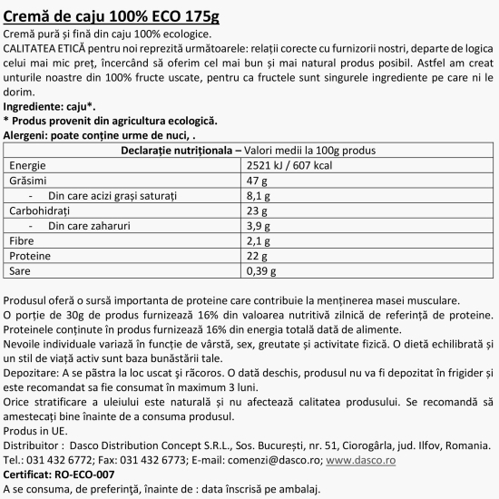 Cremă eco de nuci caju 175g
