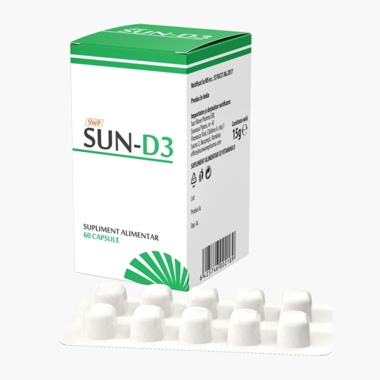 Sun-D3,  supliment alimentar cu vitamina D3, 60 capsule