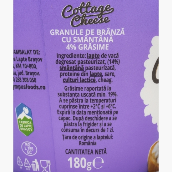 Granule de brânză Cottage cu smântână, 4% grăsime, 180g