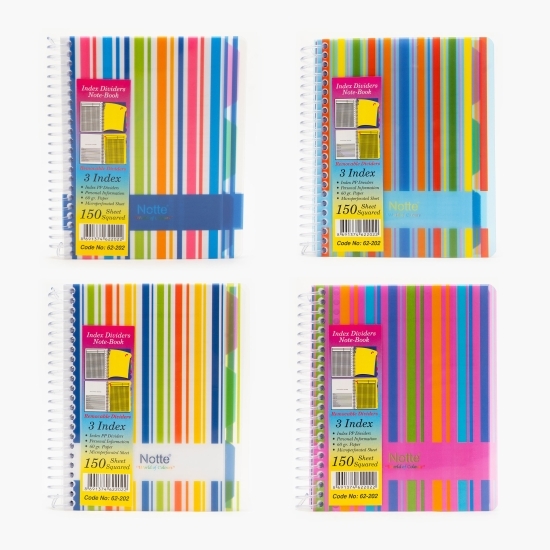 Caiet matematică, A6, cu spiră și index, 150 de file, 60 g/mp, diverse culori
