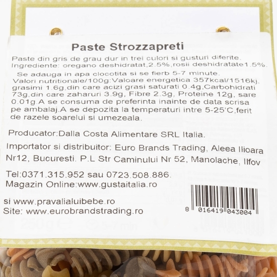 Paste Fusilli în 3 culori 250g