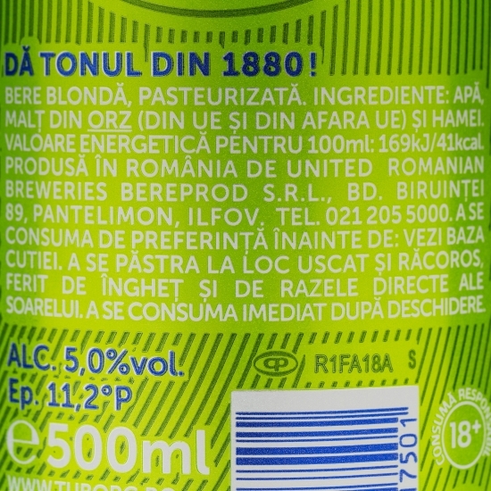 Bere blondă pasteurizată doză 0.5l