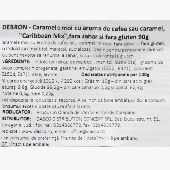 Caramele moi cu aromă de cafea sau caramel, fără zahăr 90g