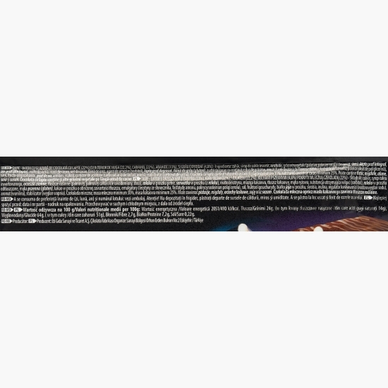Baton cu glazură de ciocolată cu lapte cu interior de nuga, caramel, arahide și grâu expandat 50g
