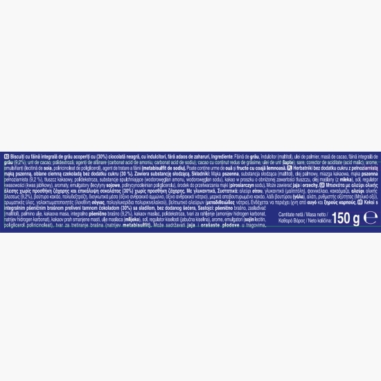 Biscuiți digestivi cu ciocolată neagră, fără zahăr, 150g
