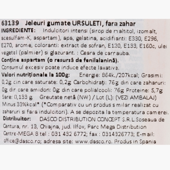 Jeleuri gumate ursuleți, fără zahăr 90g