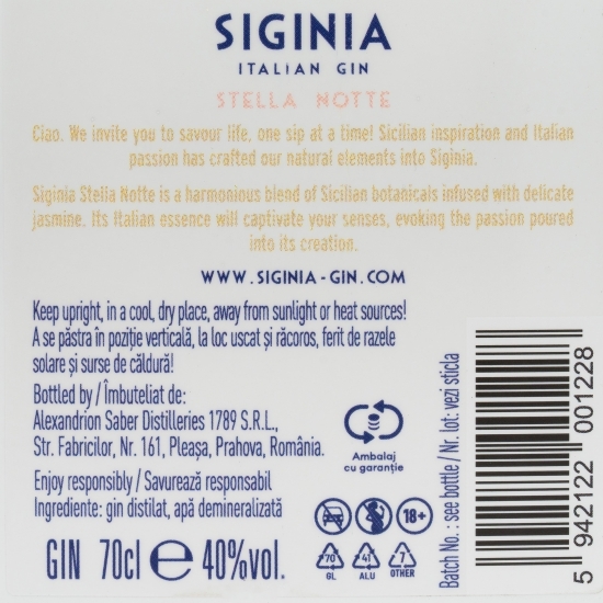 Gin Stella Notte, 40%, 0.7l