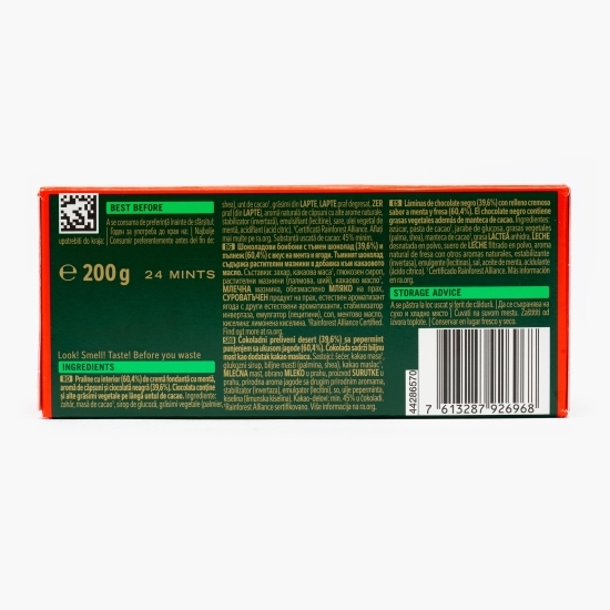 Praline de ciocolată neagră cu mentă și căpșuni 200g