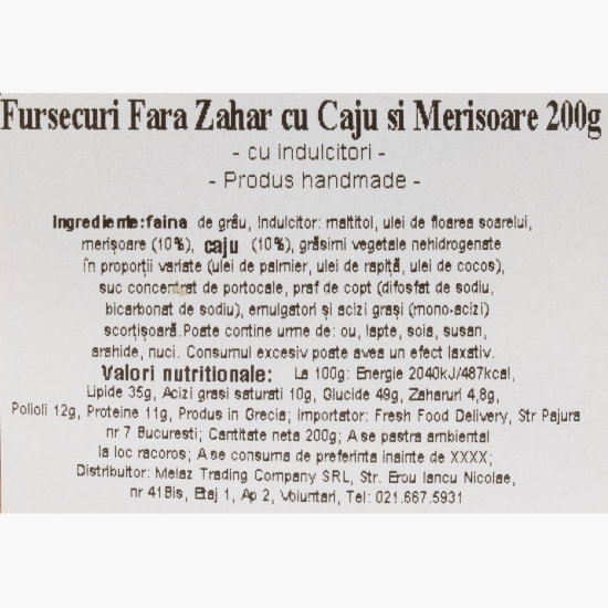 Fursecuri fără zahăr cu caju și merișoare 200g