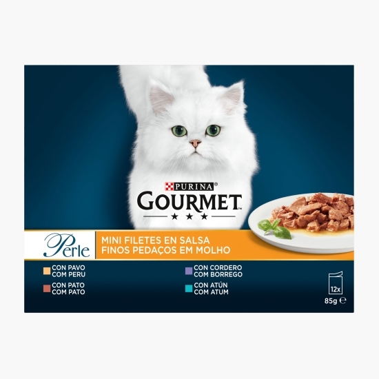Hrană umedă pentru pisici Gourmet Perle Mini Filets în sos, 12x85, mix de arome (curcan, rață, miel, ton)