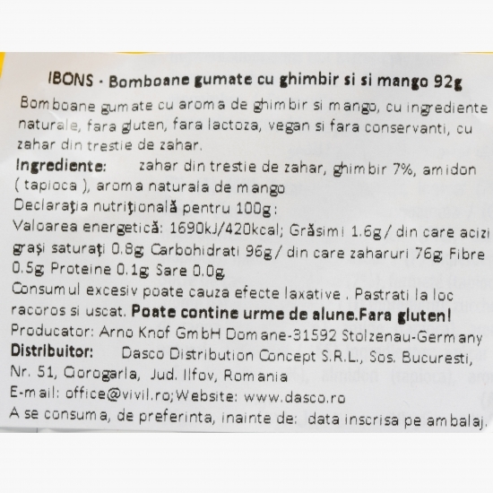 Jeleuri gumate cu ghimbir și mango 92g