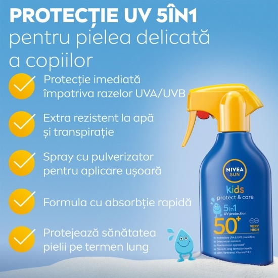 Spray colorat de protecție solară pentru copii Kids Protect & Care, SPF 50, 270ml