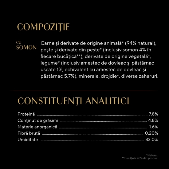Hrană umedă pentru pisici adulte, 85g, cu somon în sos